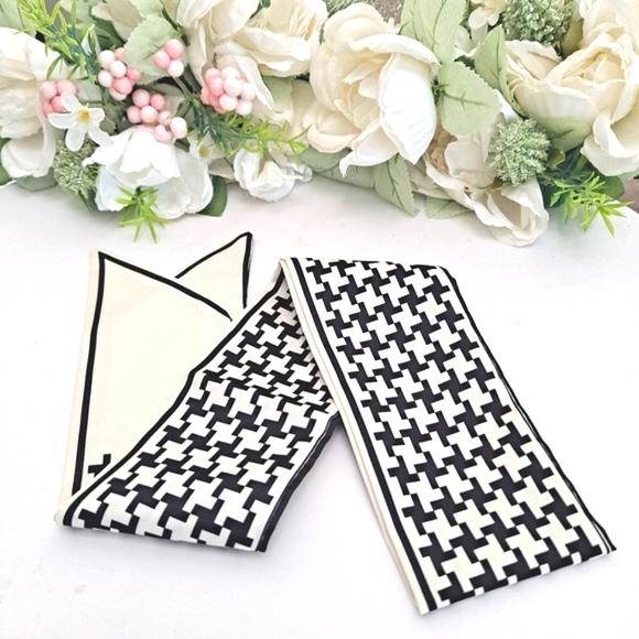 Twilly skinny houndstooth off white black bag purse scarf set of two NEW 2/$30 - Picture 3 of 11
